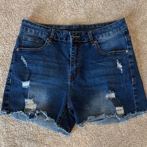 Casual Blue Distressed Jean Shorts